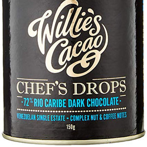 Willies Cacao Chef's Drops 72 Percentage Rio Caribe Dark Chocolate Bar , 150g