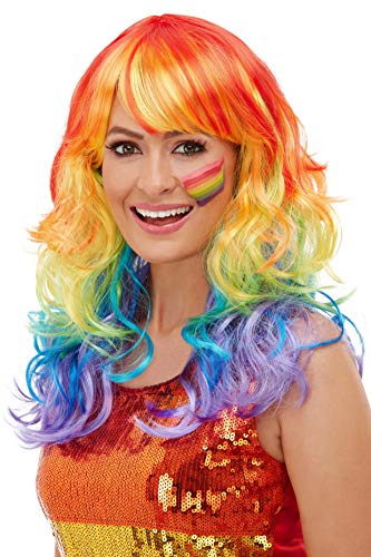 Smiffys 52026 Rainbow Glam Wig, Women, Multi-Colour