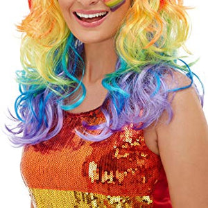 Smiffys 52026 Rainbow Glam Wig, Women, Multi-Colour