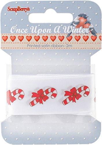 Scrapberry's White W/Candy Canes, 25mmX2m Once Upon a Winter Printed Satin Ribbon
