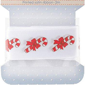 Scrapberry's White W/Candy Canes, 25mmX2m Once Upon a Winter Printed Satin Ribbon