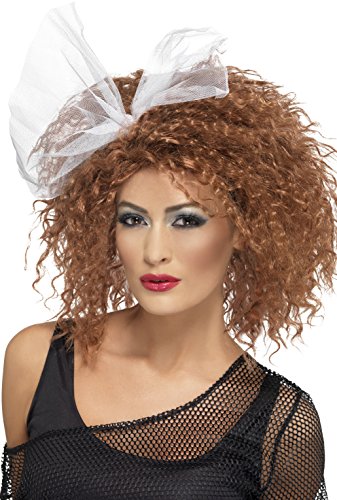 Smiffys 80's Wild Child Wig Curly with Bow - Brown