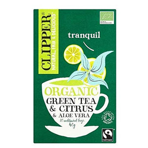 Clipper Organic Green Tea with Aloe Vera 20 Teabags (Pack of 6, Total 120 Teabags)