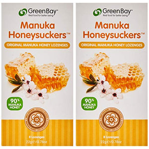 Green Bay 12+ Active Manuka Honeysuckers Pure Organic Honey 8 Lozenges 22 g (Pack of 2)