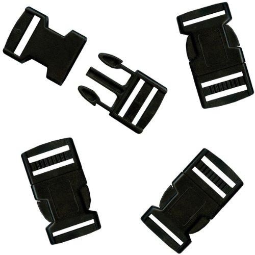 Pepperell Parachute Cord Bracelet Buckles, 20mm, Black, 4 Per Package