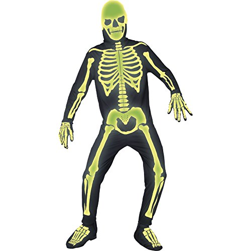 Smiffys Adult men's Graveyard Bones Costume, Jumpsuit, Hood, Gloves and Bootcovers, Gothic Manor, Halloween, Size M, 36124