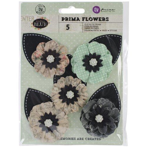 Prima Marketing Something Blue Decorative Flowers with Leaf, 3-Inch, Paper Vows, 5-Pack