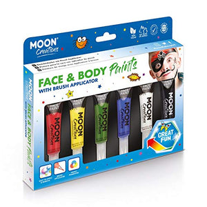 Face & Body Paint with Brush Applicator by Moon Creations - 15ml - Primary Colours Boxset