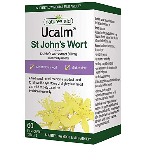 Natures Aid Ucalm St John's Wort, Relief of Symptoms of Slightly Low Mood and Mild Anxiety, Vegan, 60 Tablets