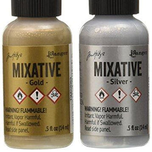 Ranger TIM21247 Adirondack Alcohol Ink Metallic Mixatives 1/2-Ounce 2/Pkg, Gold and Silver