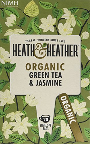 Heath & Heather Organic Green Tea and Jasmine Teabags (Pack of 6, Total 120)
