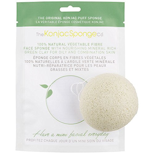 Konjac Sponge French Clay Facial Sponge Puff, Green