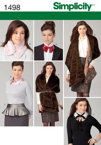 Simplicity 1498 Misses Stole, Peplum Belt, Dickie, Lace Collar, Neck Muff, Bow Tie Size 6-24 XS-XL