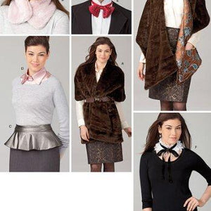Simplicity 1498 Misses Stole, Peplum Belt, Dickie, Lace Collar, Neck Muff, Bow Tie Size 6-24 XS-XL