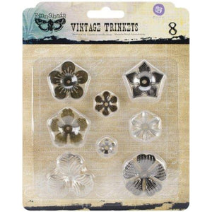 Prima Marketing Sunrise Sunset Mechanicals Metal Vintage Trinkets, Mini Flowers, 0.5-Inch to 1-Inch, 8/Pack