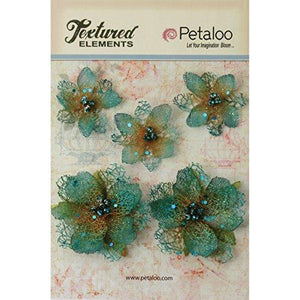 Petaloo Textured Elements Jeweled Flowers, Teal, 5-Pack