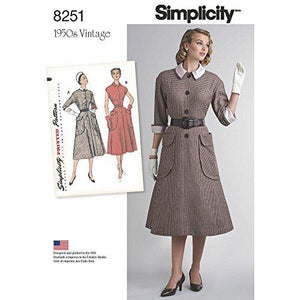 Simplicity Pattern 8251 H5 Misses' Vintage 1950s One-Piece Dresses, Size 6-14