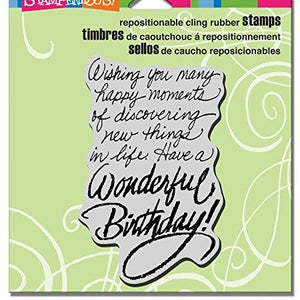 Stampendous CRM015 Birthday Wish Cling Stamp, 3.5" by 4", Grey