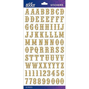 Sticko Alphabet Glitter Carnival Stickers, Small, Gold