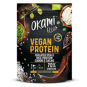 Okami Bio Vegan Isolated Pea and Rice Protein, Carob and Cacao 500g