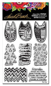 STAMPENDOUS LBCRS06 Laurel Burch Cling Stamp Set, Tribal Cats W/Template