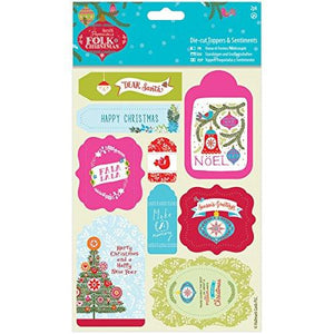 Papermania Folk Christmas Die-Cut Toppers/Sentiments 2/Pkg-Linen Finish