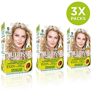 Garnier Nutrisse Permanent Hair dye, 9 Light Blonde, Pack of 3