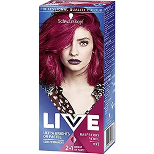 Schwarzkopf Live Ultra Bright or Pastel Colouration, Raspberry Rebel Number 091 - Pack of 3