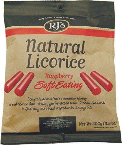 RJ Licorice Natural Soft Raspberry Licorice 300g (Pack of 6)
