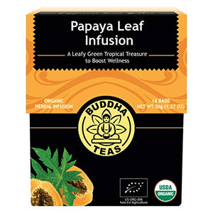 Papaya Leaf Tea (1 Box) - Premium Pure Single HERB 100 % Organic Herbal Tea - Buddha Teas - 18 Sachets Bleach Free Tea Bags Per Box