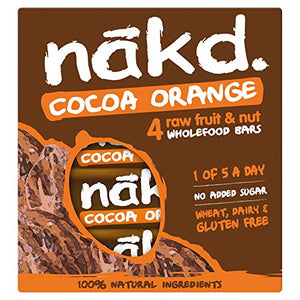 Nakd Cocoa Orange Fruit and Nut Bar, 140g (Pack of 4)