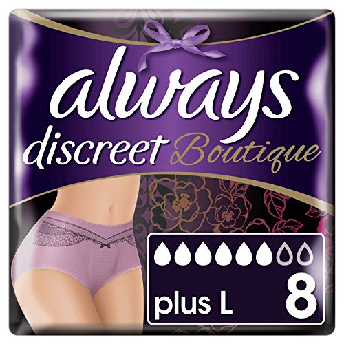 Always Discreet Boutique Underwear Incontinence Pants, Plus Large, Purple, 8 Pads