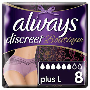 Always Discreet Boutique Underwear Incontinence Pants, Plus Large, Purple, 8 Pads