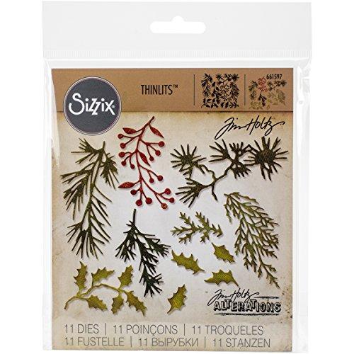 Sizzix 661597 Thinlits Die Set, Holiday Greens, Mini by Tim Holtz (11-Pack),,