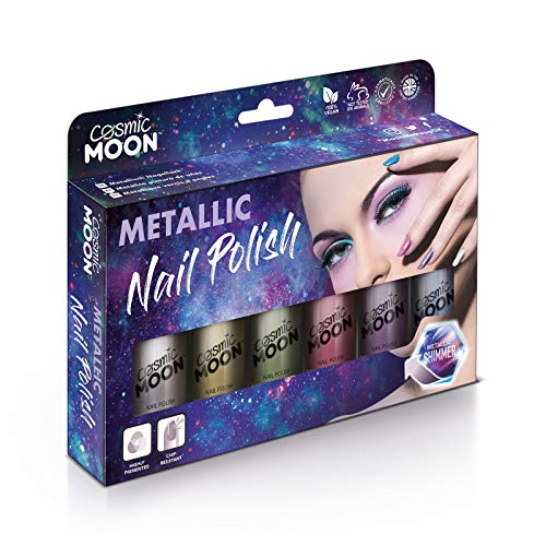 Cosmic Moon - Metallic Nail Polish - 14ml - For mesmerising metallic nails - Gift Set - Includes: Pink, Gold, Blue, Green, Silver, Purple