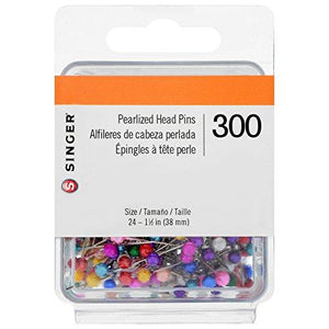 Singer Pearlized Head Straight Pins, Size 24, 300 pieces per pack