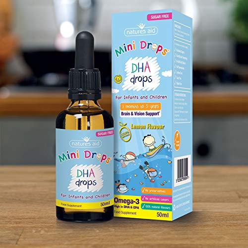 Natures Aid DHA Drops, Omega-3, Brain and Vision, Infants/Children, Sustainably Sourced, Sugar Free, 50 ml