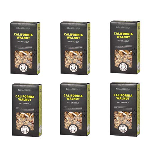 Rollagranola: Vegan Oats Granola - 100% Natural & Healthy - Gluten Free - Cereal Free - No Added Sugar - Organic - Ideal for Diabetics - Handcrafted in The UK - 350g Pack of 6 (California Walnut)