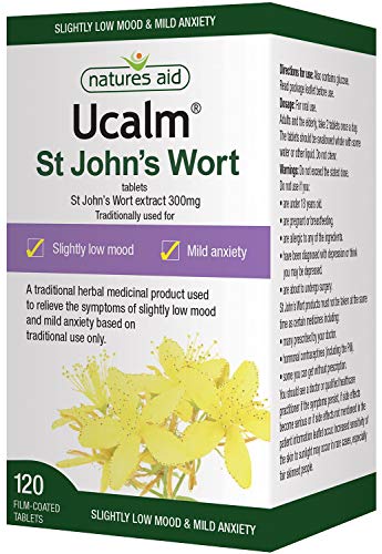 Natures Aid Ucalm St John's Wort, Relief of Symptoms of Slightly Low Mood and Mild Anxiety, Vegan, 120 Tablets