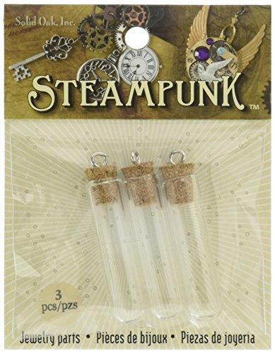 Solid Oak Test Tubes Steampunk Glass Accents (3 Pack)