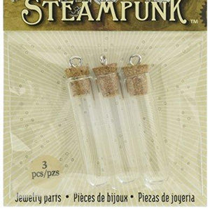 Solid Oak Test Tubes Steampunk Glass Accents (3 Pack)