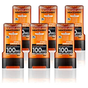 L'Oreal Paris Men Expert, Shower Gel, Hydra Energetic Shower Gel, 300 ml, Value Pack of 6 Shower Gel Bottles