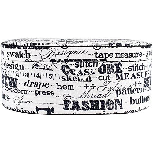Prym Sewing Basket Oval 9inX6.25inX3.625in Black On Cream Print