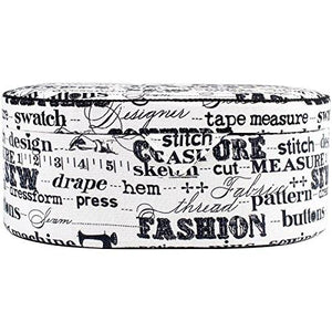 Prym Sewing Basket Oval 9inX6.25inX3.625in Black On Cream Print