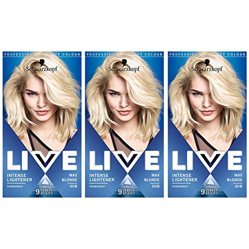 Schwarzkopf Live Intense Lightener, Permanent Colour with Anti-Yellowing – 3x 00B Max Blonde