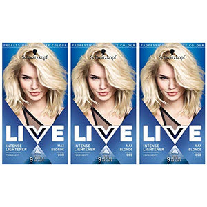 Schwarzkopf Live Intense Lightener, Permanent Colour with Anti-Yellowing – 3x 00B Max Blonde