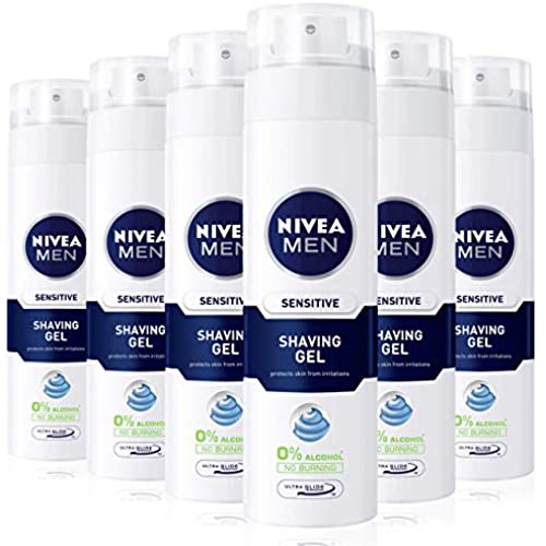 NIVEA MEN Sensitive Shaving Gel Pack of 6 (6 x 200ml) Sensitive Skin Shaving Gel, Shave Gel for Men, Shaving Gel for Irritated & Dry Skin with Witch Hazel