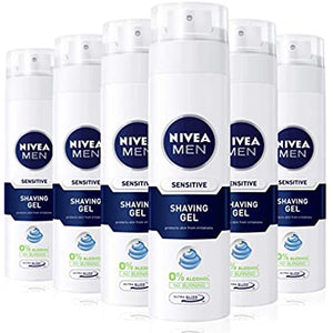 NIVEA MEN Sensitive Shaving Gel Pack of 6 (6 x 200ml) Sensitive Skin Shaving Gel, Shave Gel for Men, Shaving Gel for Irritated & Dry Skin with Witch Hazel