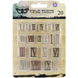 Prima Marketing Sunrise Sunset Mechanicals Metal Vintage Trinkets, Mini Roman Numerals, 0.5-Inch to 0.75-Inch, 20-Pack