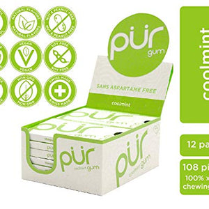 PUR Gum Coolmint Aspartame Free Nine Piece Sleeve (Pack of 12)